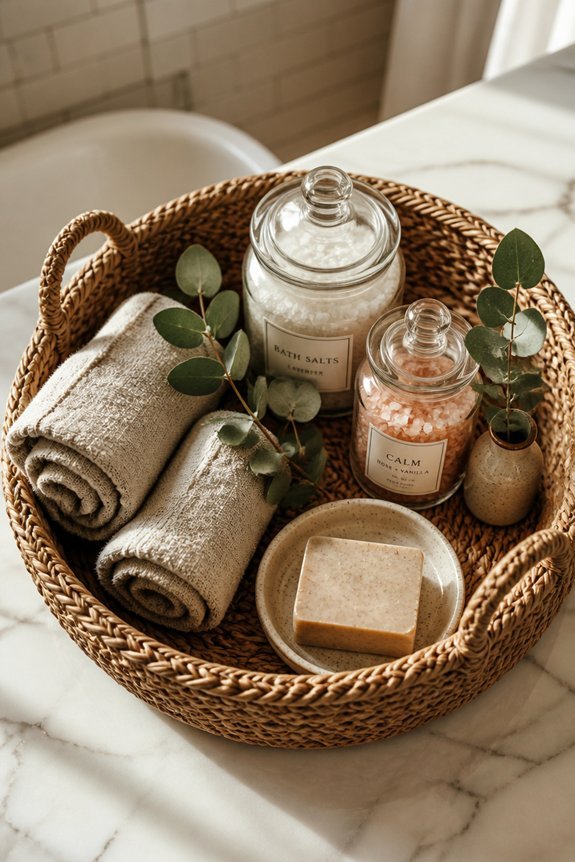 warm textured bathroom storage