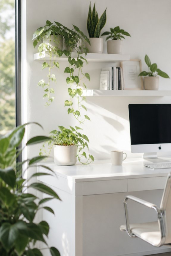 white plants elevate workspace