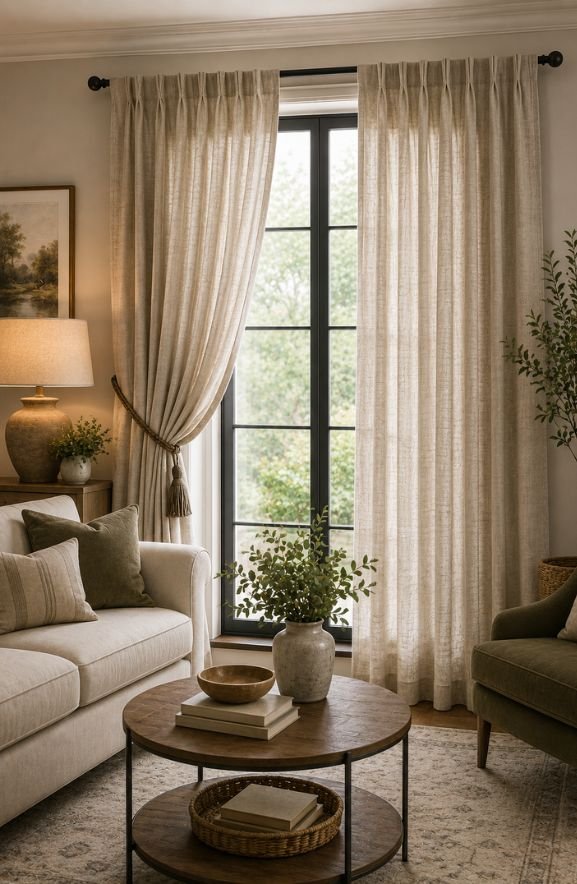 Living Room Linen Blend Curtains
