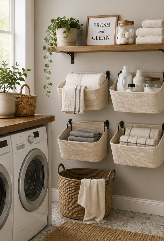 Use Wall-Mounted Baskets for Soft Storage