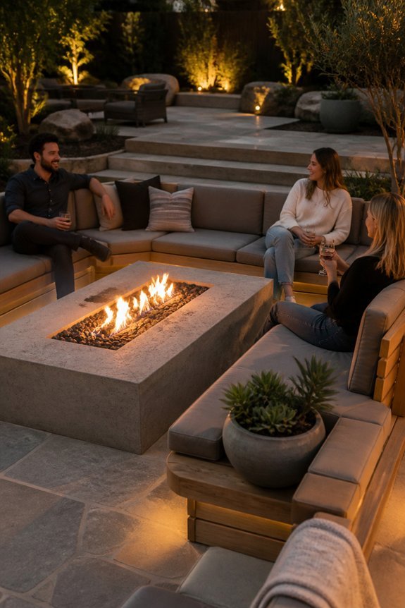 built in fire pit seating