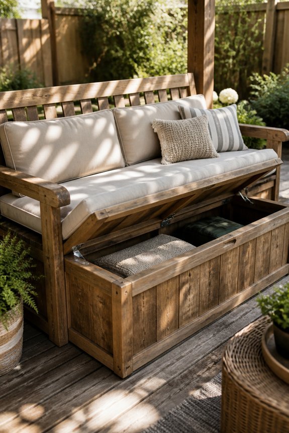 comfortable storage pergola benches