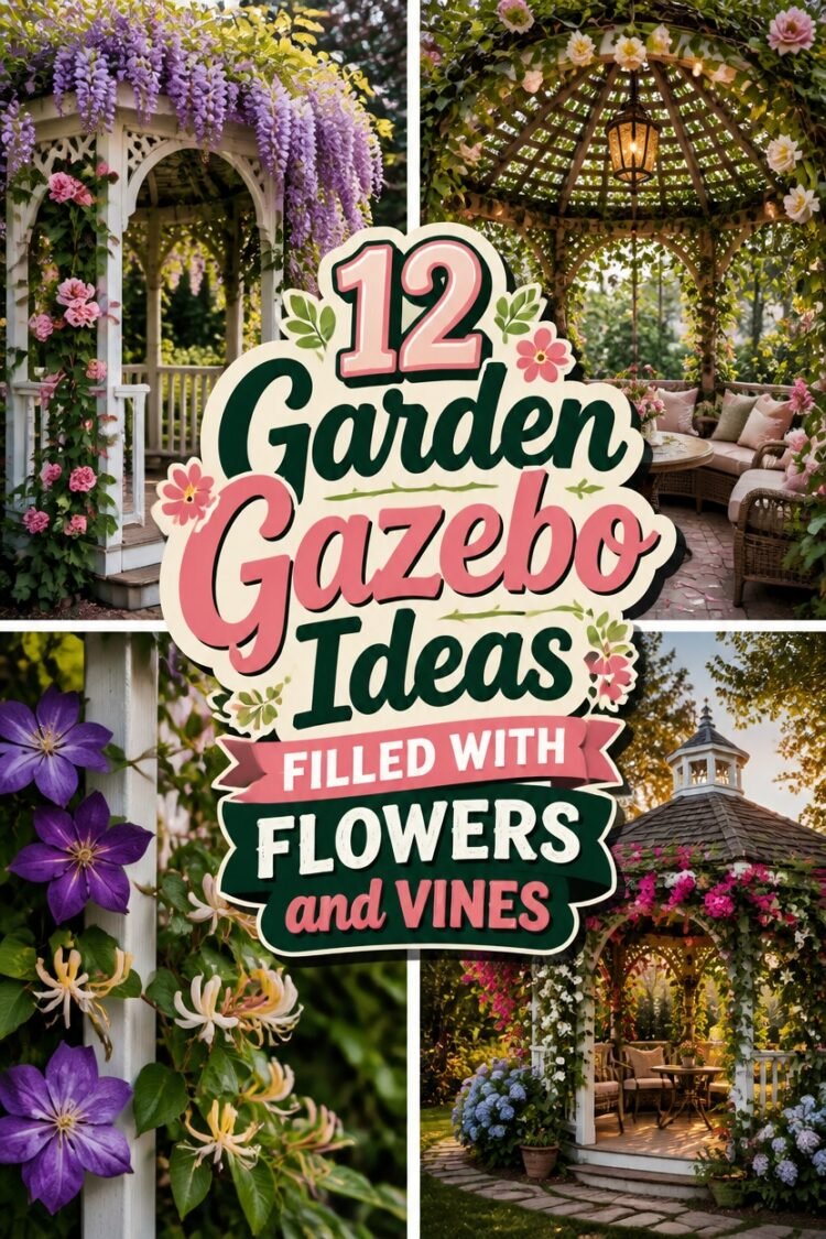 floral covered garden gazebos