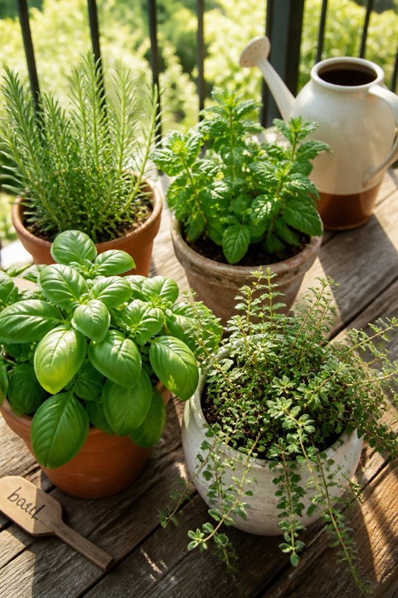 fresh herbs in containers