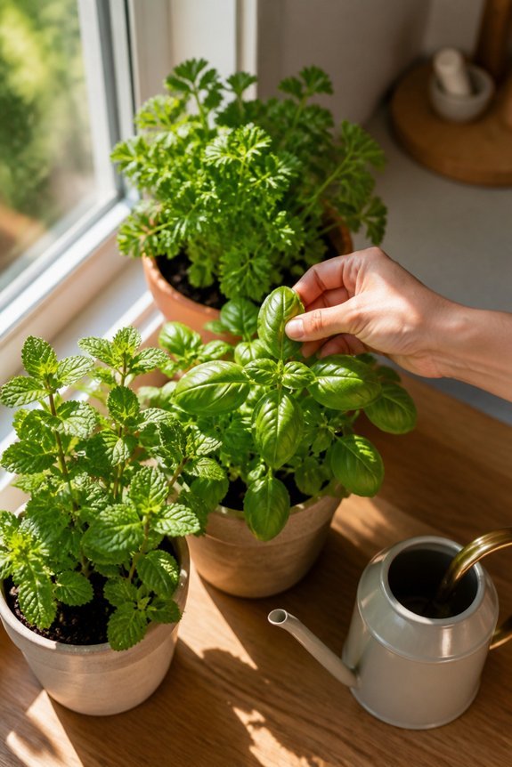 fresh herbs on windowsills