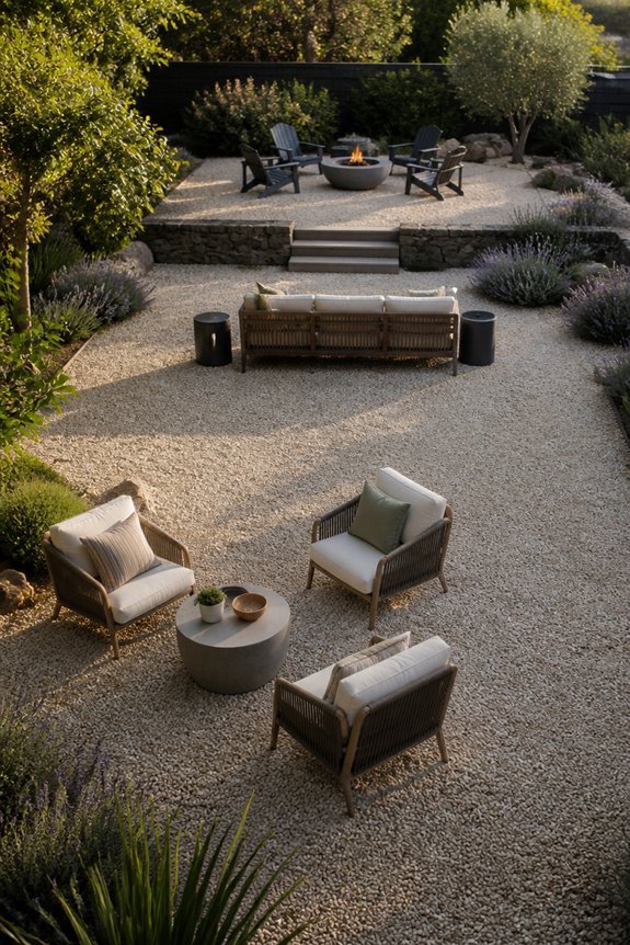gravel patio with seating