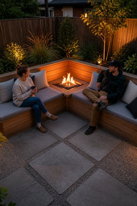 l shaped seating with fire