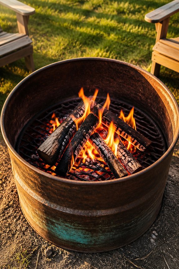 upcycled metal drum firepit