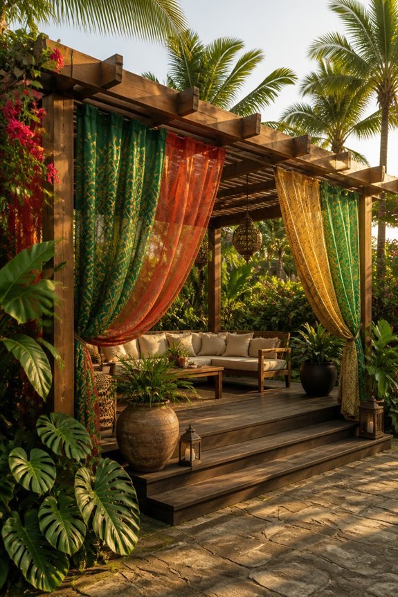 vibrant tropical pergola curtains