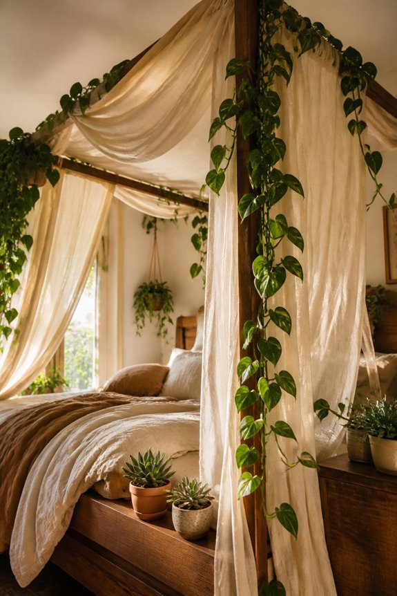 boho living plants canopy