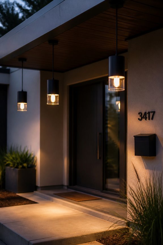 pendant lights enhance entryway