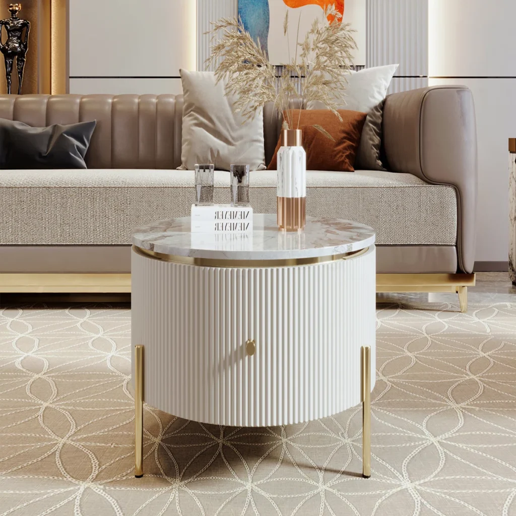 Fluted Drum Base With a Real Marble Top Coffee table