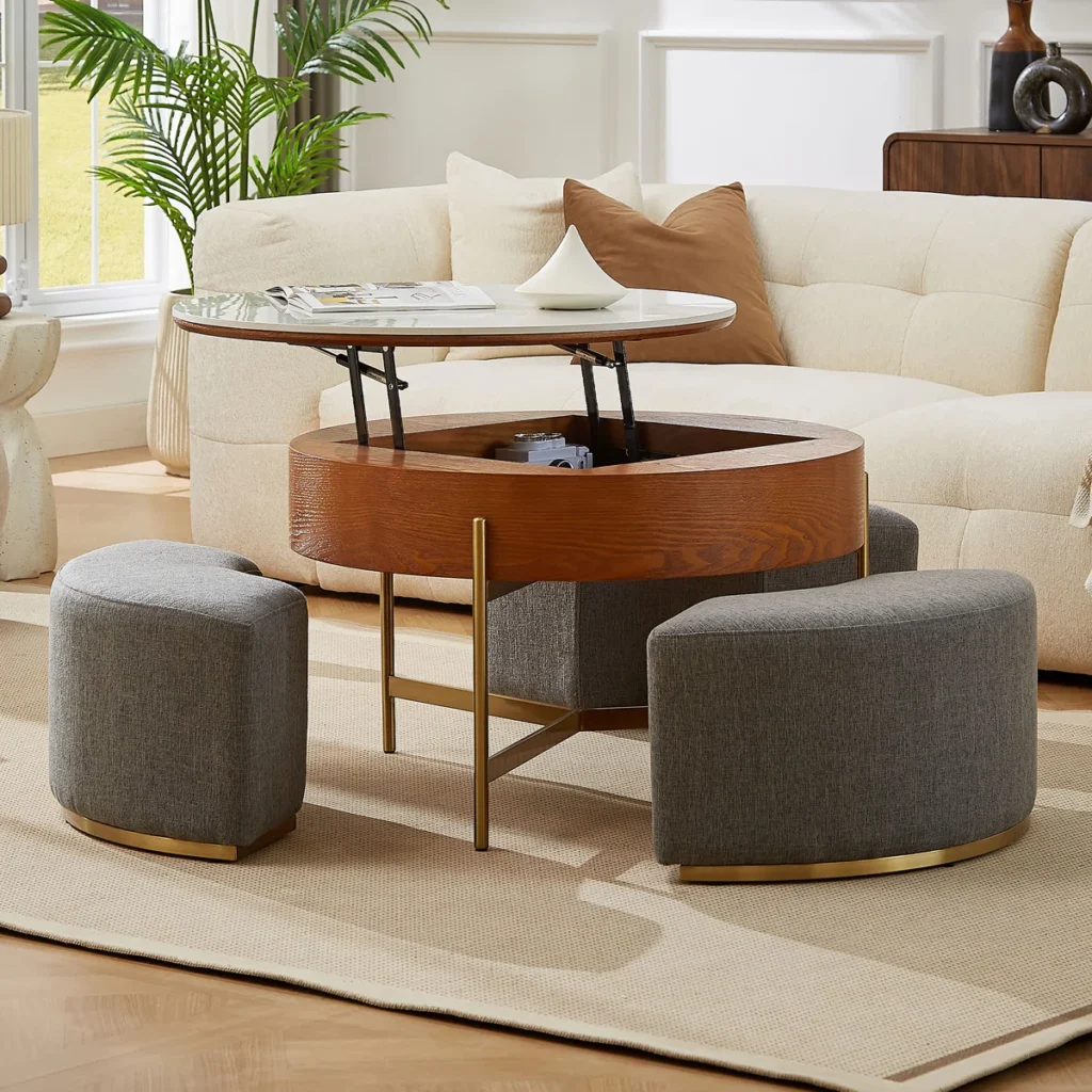 Round Lift Top Table With Stools Hiding Underneath