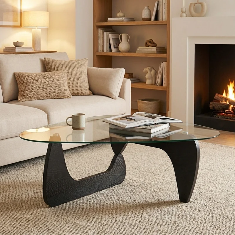 Sculpted Wood Base Under Free Floating Glass