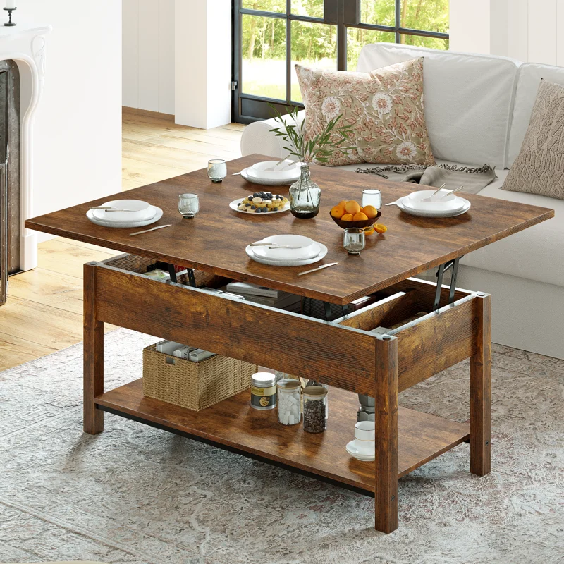Rustic Wood Table That Opens Into a Full Dining Table