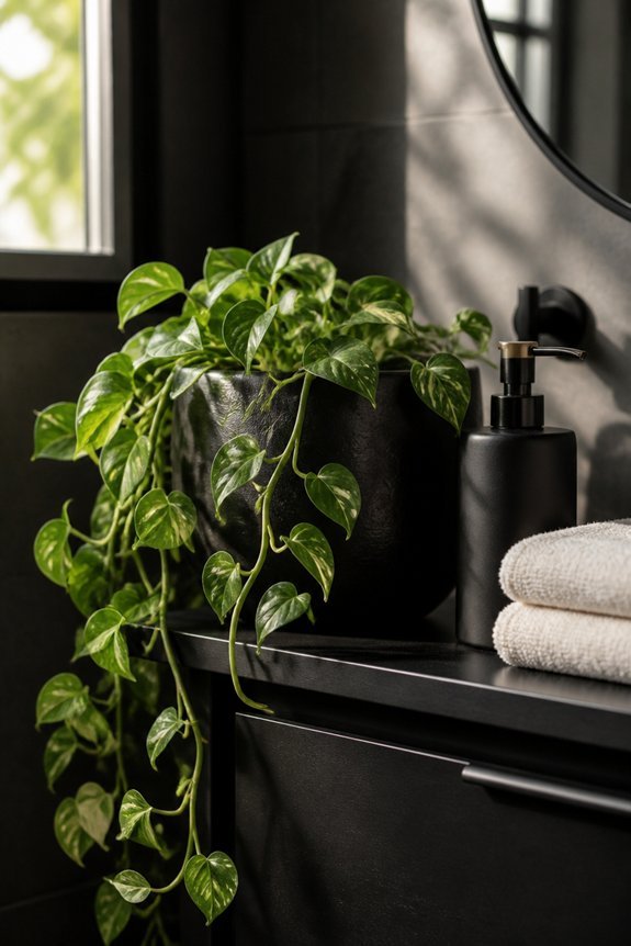 black planters enhance bathroom aesthetics