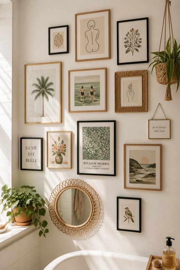 eclectic bathroom gallery wall
