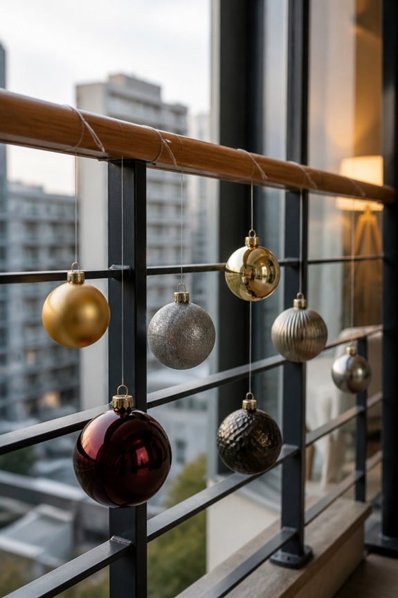 hanging ornaments on railings