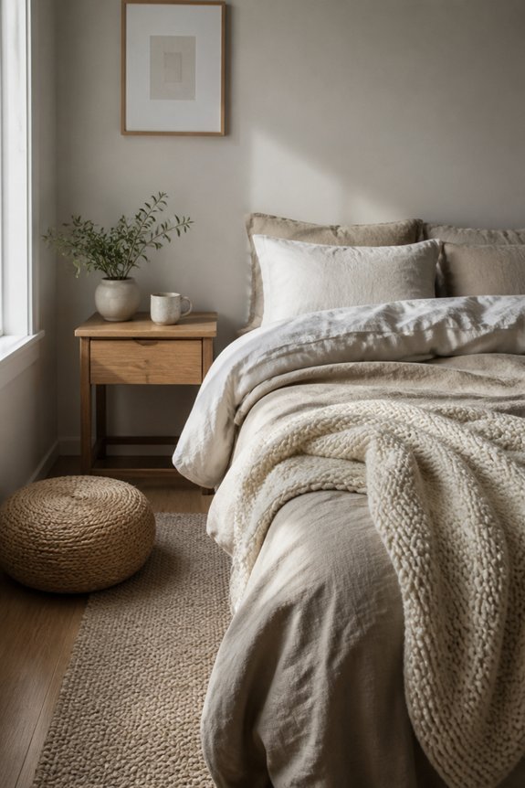 minimalist bedroom texture layering