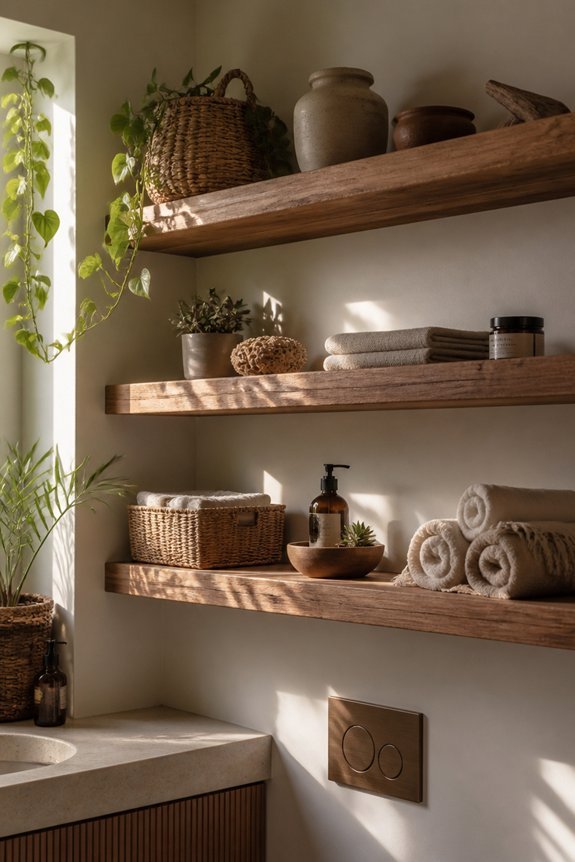 natural wood floating shelves