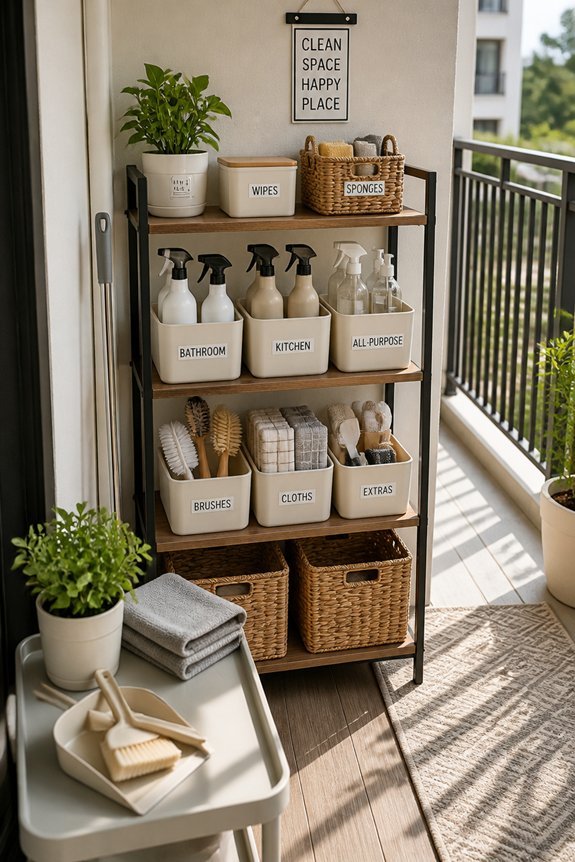 organized balcony cleaning station