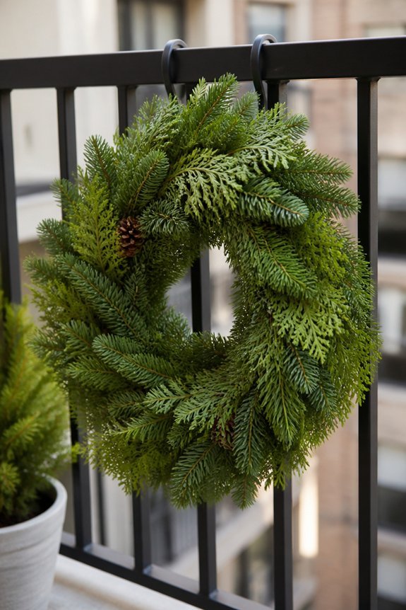 seasonal balcony wreath installation
