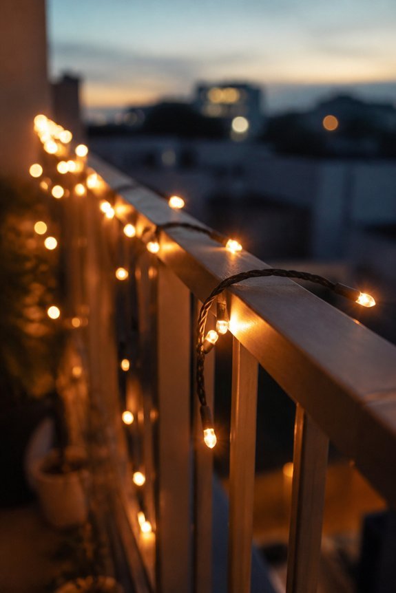 warm balcony string lights