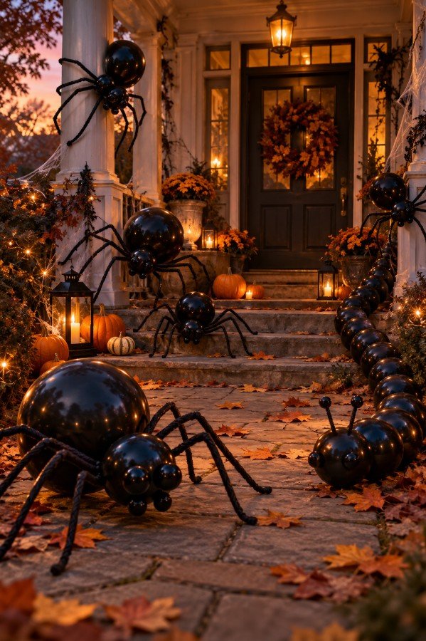 Black Balloons Arranged as Creeping Creatures