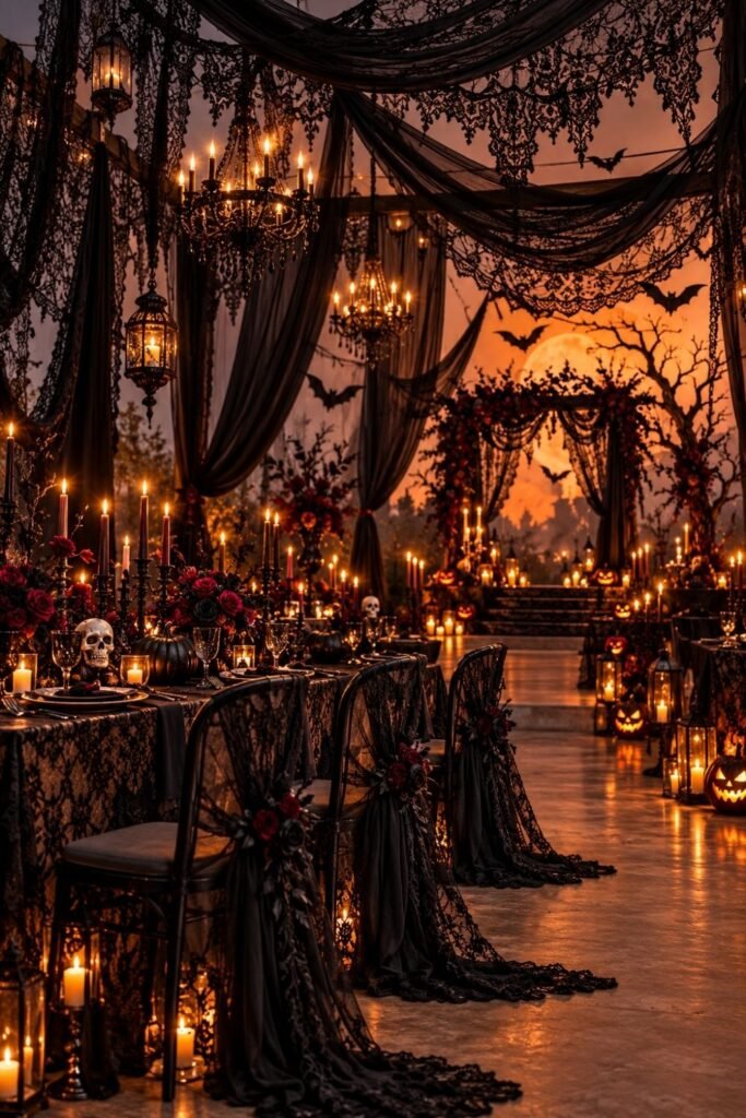 Black Lace Decorations and Dramatic Draping