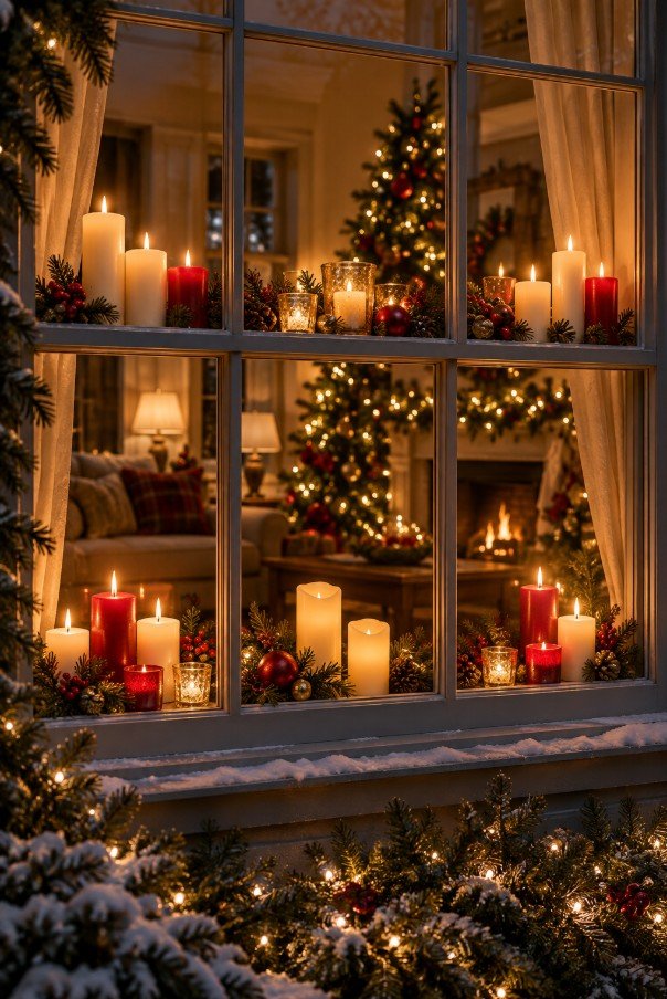 Candles Arranged on Window Ledges
