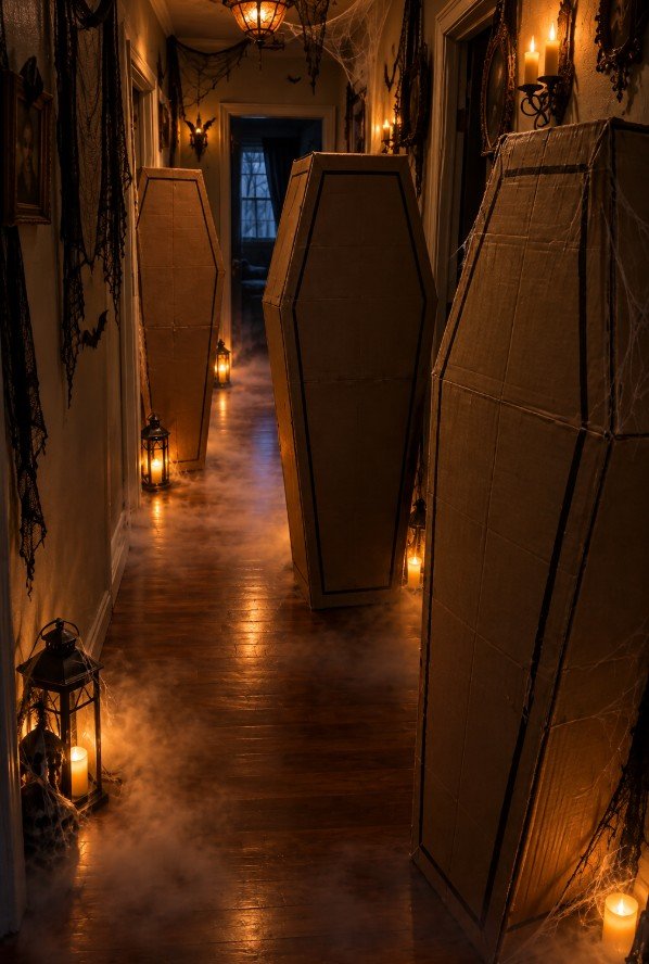 Cardboard Coffins Positioned as Obstacles
