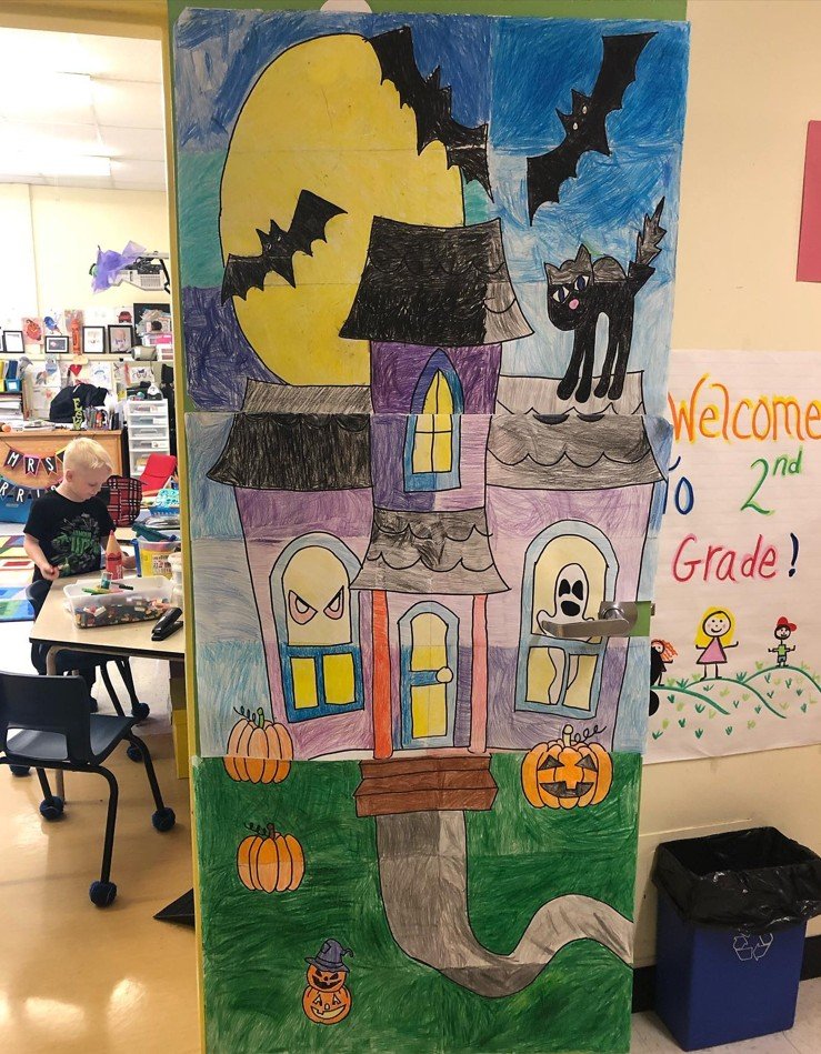 Class-Colored Haunted House Mural Door
