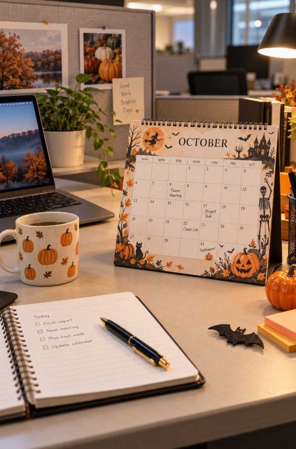 Desk Calendar Pages With Halloween Illustrations
