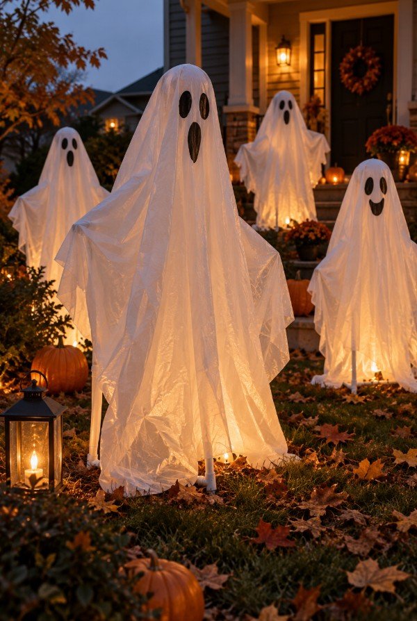 Dollar Store Tablecloth Draped Ghost Figures