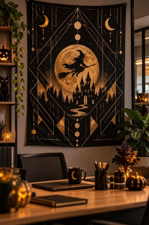Gold and Black Geometric Wall Tapestr