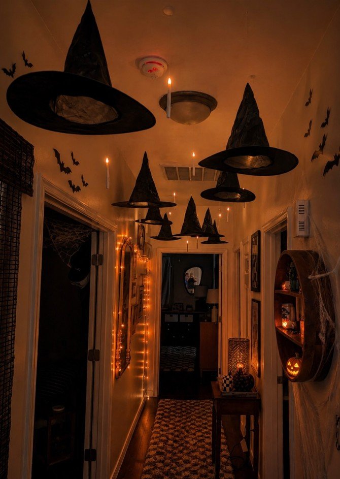 Hang Floating Witch Hats and Candles in Your Hallway