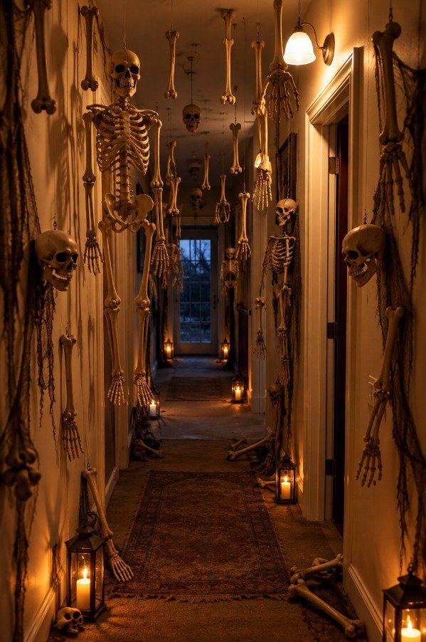 Hanging Skeleton Bones Creating a Graveyard Effect