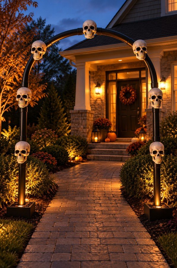 PVC Pipe and Plastic Skull Outdoor Archway