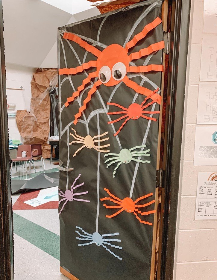 Paper Spider Door With Accordion Legs and Googly Eyes