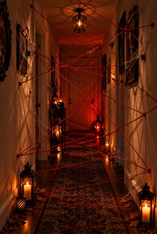 Red String Spider Web Installation