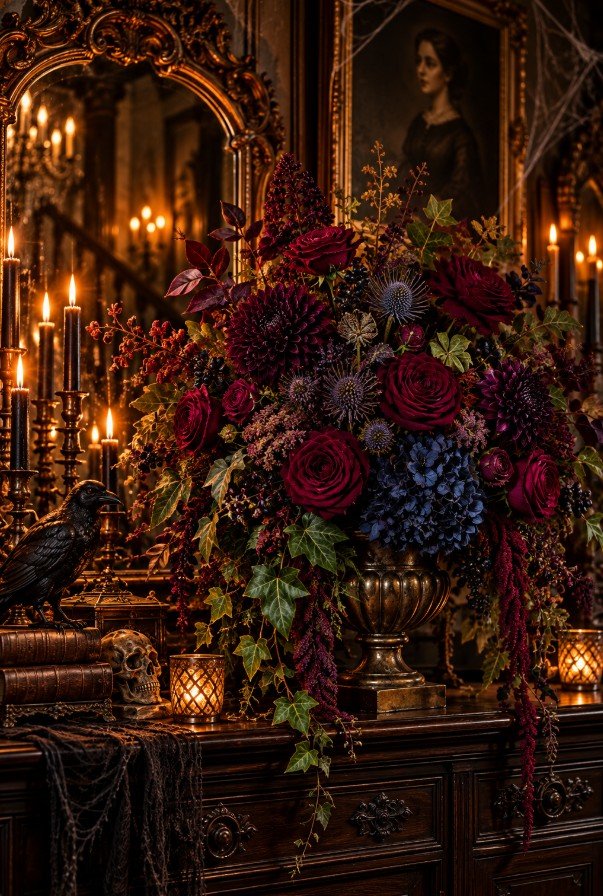 Silk Floral Arrangements in Deep Jewel Tones