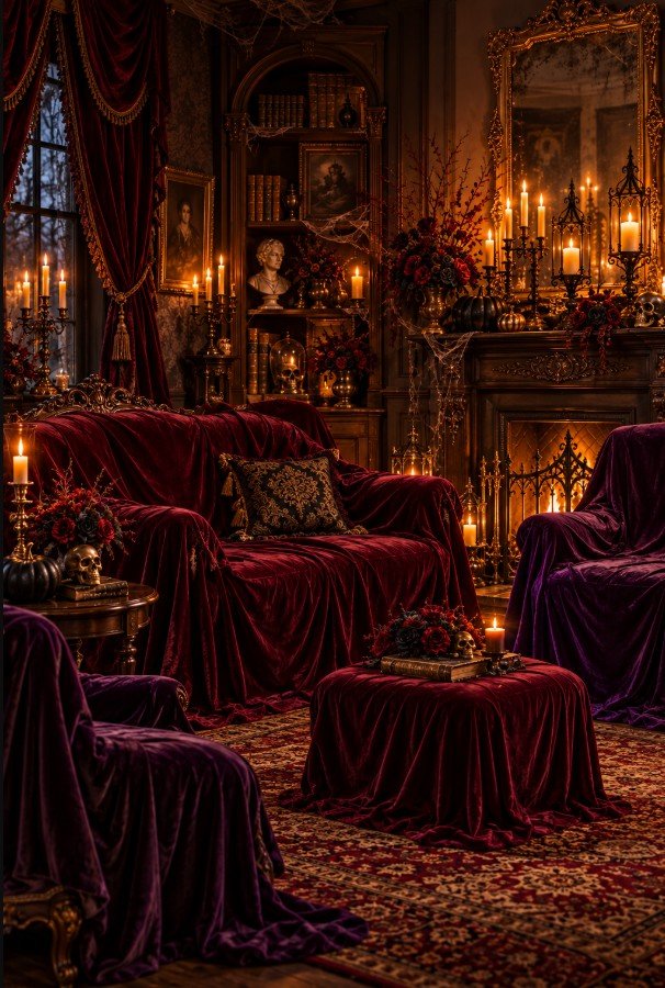 Velvet Furniture Covers in Burgundy and Plum