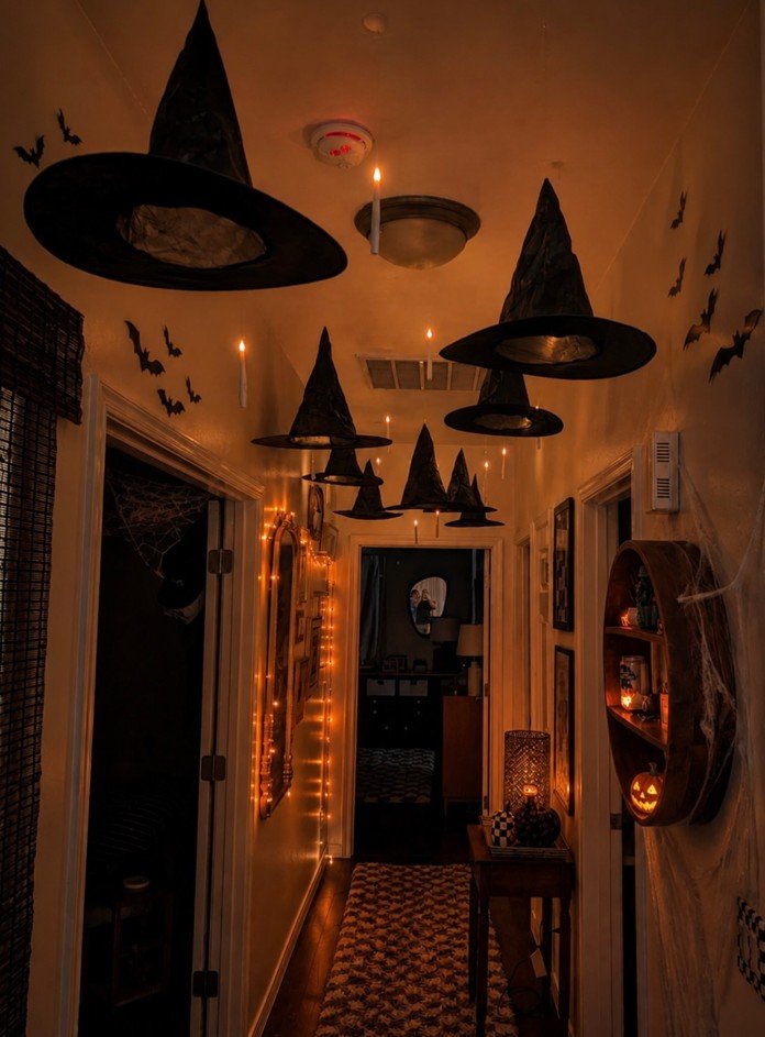 Witch Hats and Candle Hanging Halloween Decor