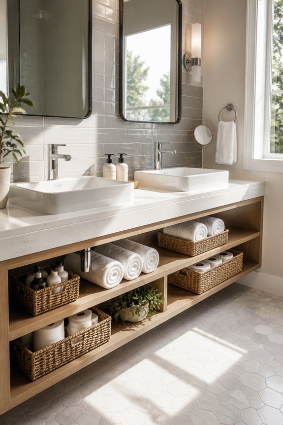 airy open shelving vanities