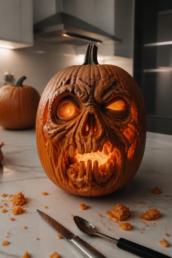 asymmetrical undead pumpkin carving