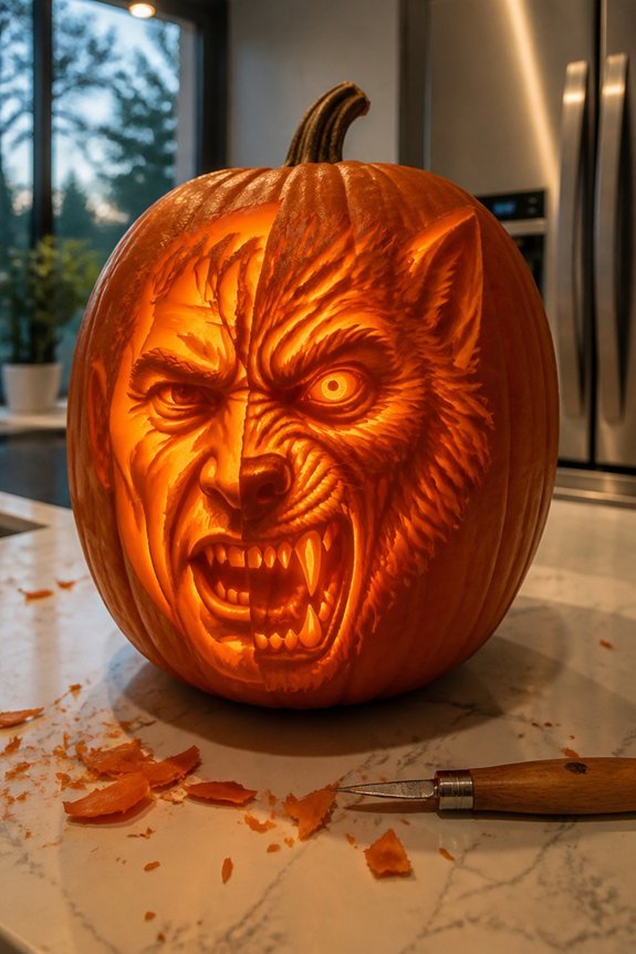 asymmetrical werewolf pumpkin carving