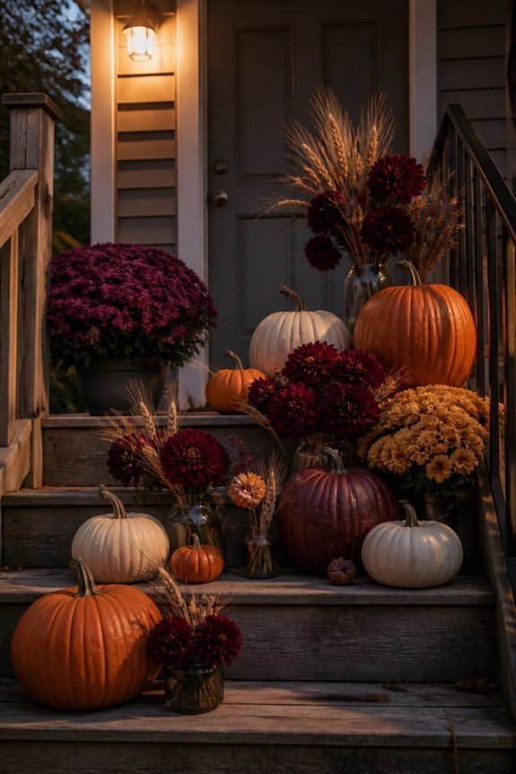 autumnal floral pumpkin arrangements