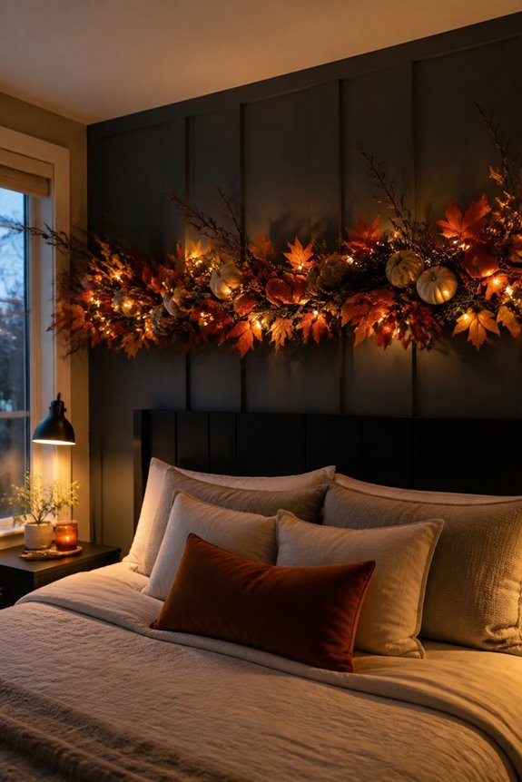 bedroom garland headboard decor