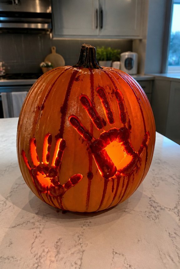 bloody handprint pumpkin design