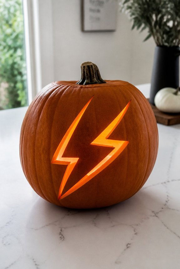 bold geometric lightning carvings